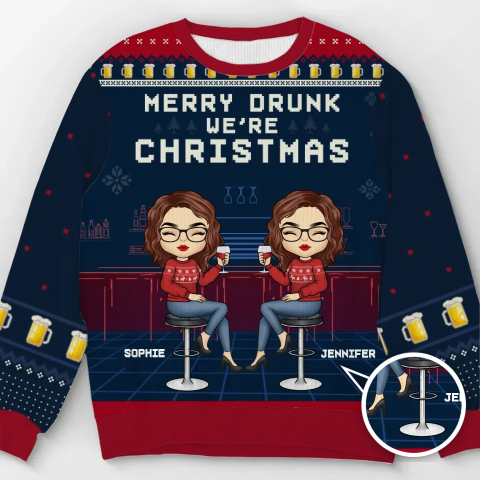Merry And Bright With My Bestie By My Side - Bestie Personalized Custom Ugly Sweatshirt - Unisex Wool Jumper - Christmas Gift For Best Friends, BFF, Sisters