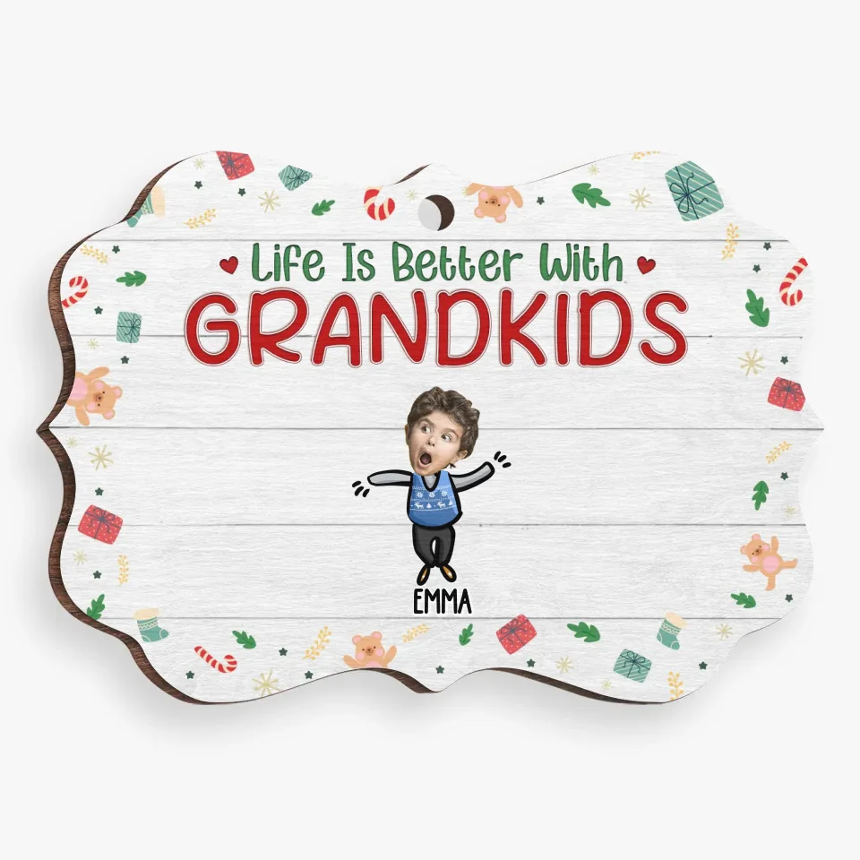 Custom Photo Love And Laughter Fill Our Family Home - Family Personalized Custom Ornament - Wood Benelux Shaped - Christmas Gift For Grandma, Grandpa