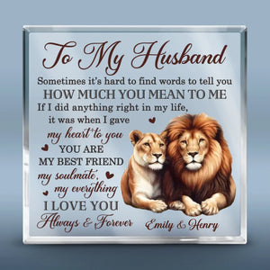 Our Love Is Fierce, Like A Lion’s Heart - Couple Personalized Custom Square Shaped Acrylic Plaque - Gift For Husband Wife, Anniversary