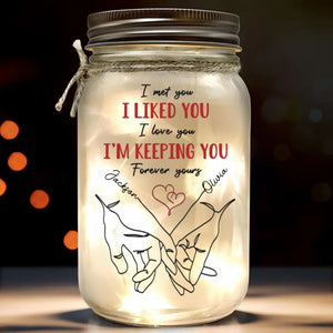 With You, I’ll Never Let Go - Couple Personalized Custom Mason Jar Light - Gift For Husband Wife, Anniversary