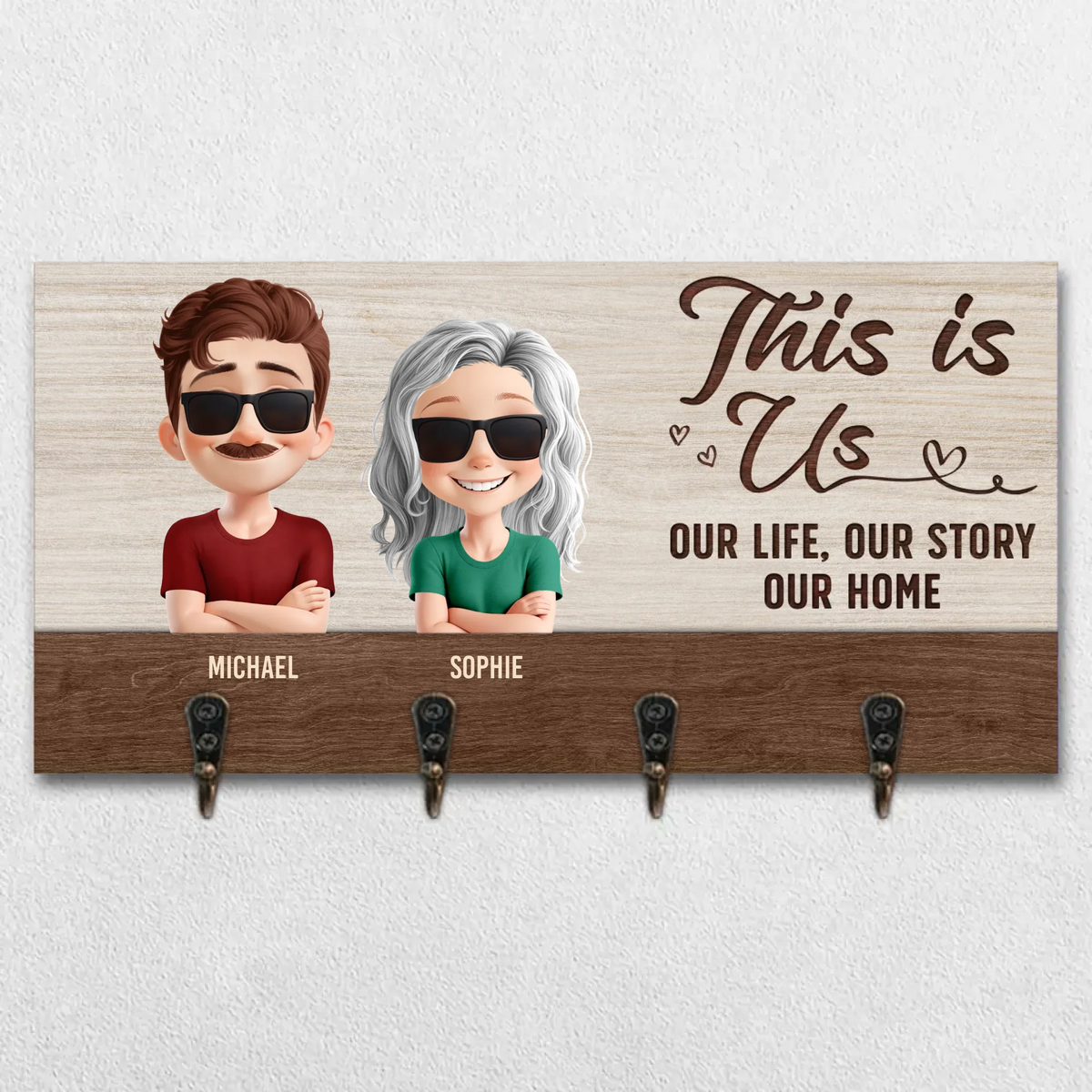 Keys To Happiness Start Here - Family Personalized Custom Home Decor Key Hanger, Key Holder - House Warming Gift For Family Members